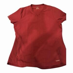 Jaanuu Womens Scrub Top Size Medium‎ Maroon V Neck Short Sleeve Pocket Stretch